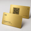 Gold metal NFC business card, front and back, QR code in the chip pocket