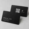 Black PVC NFC business card, minimal design, front and back with QR code