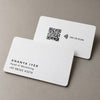 White PVC NFC business card, minimal design, front and back with QR code